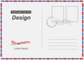 Postcard with airplane icon flat illustration EPS 10. Postal card for travel. Template design for your cards Royalty Free Stock Photo