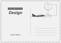 Postcard with airplane icon flat illustration EPS 10. Postal card for travel. Template design for your cards Royalty Free Stock Photo