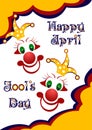 Postcard on April 1 - April Fool's day. Two faces of jesters Royalty Free Stock Photo