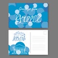 Postcard from Athens. Hand drawn lettering and sketch. Greetings from Greece. Vector illestration