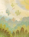 Postcard background spring sunny warm colors blurred sun rays hand drawn festive joyful mood