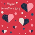 Postcard, banner, button, background for Valentine\'s Day with halves of hearts and text Happy Valentine\'s Day Royalty Free Stock Photo