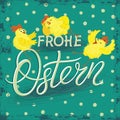 Postcard, banner for Easter with a picture of funny cartoon chicks