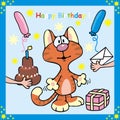 Postcard birthday, cat, Happy birthday, text, vector