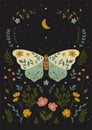 Postcard with a butterfly in boho style. Vector graphics