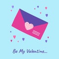 Postcard with cartoon postal envelope greeting card Mothers Day Valentines Day letter invitation Royalty Free Stock Photo