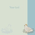 Postcard with chicken and eggs. Vector card for yor caption. Write text here. Royalty Free Stock Photo