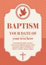 Postcard Christian baptism. Invitation congratulation certificate