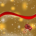 Postcard with Christmas balls on a golden background Royalty Free Stock Photo