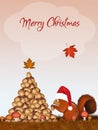 Postcard for Christmas with Christmas squirrels make tree with acorns