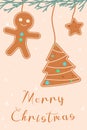 Postcard with Christmas tree cookie, star and gingerbread man cookies