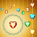 Postcard with colorful gems. Colored gems of different cut Royalty Free Stock Photo
