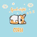Postcard corgi dog with letter good night Cute orange redhead welsh corgi vector cartoon sticker illustration isolated