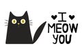 Postcard with a cute black cat. Simple vector illustration for card design and for children. Pets concept, love and