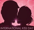 Couple Silhouette in Love Celebrating International Kiss Day in April, Vector Illustration