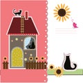 Postcard with decorative house and a cat