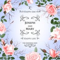 Postcard with delicate flowers roses. Wedding invitation, thank you, save the date cards, menu, flyer, banner template Royalty Free Stock Photo
