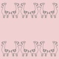 Postcard design template, cute Lama. Border, vector