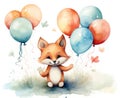 Design funny background cartoon birthday cute drawing animal art girl fox watercolor card greeting illustration Royalty Free Stock Photo