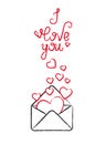 Postcard with envelope, hearts and hand lettering I love you Royalty Free Stock Photo