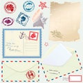 Postcard, envelope and paper with Retro nautical