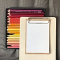 Postcard with Envelope and Pencils on Clipboard Royalty Free Stock Photo