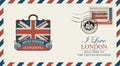 Postcard or envelope with suitcase and UK flag Royalty Free Stock Photo