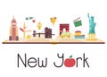 Postcard with famous New York destinations, symbol