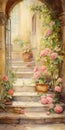 Dreamy Mediterranean Landscapes: Paintings Of Roses In An Entrance