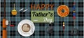 A postcard with fishing gear, doughnuts and a fishing rod for father s Day. Vector illustration with top view on table Royalty Free Stock Photo