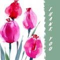 A postcard with flowers, thank you. Ready-made template, design for printing, printing.