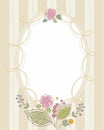 Postcard, frame, beige, sand, striped, oval with flowers.
