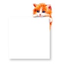 Postcard with ginger kitten and sheet of paper.