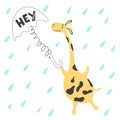 Postcard giraffe with the phrase Beautiful. Sketch for the holiday of Lovers