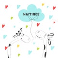 Postcard giraffe with the phrase Happiness. Sketch wishes