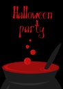 Postcard Halloween. Cauldron with potion, bubbles. Design for invitations, cards, wallpapers, gift wraps