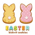 Postcard Happy Easter with cute bunnies biscuit cookies.