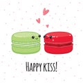 Postcard Happy kiss. Lovers macaroon.