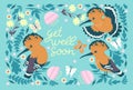 Postcard with hoopoe and the inscription get well soon. Vector graphics Royalty Free Stock Photo