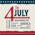 Postcard independence day USA July 4 with the tag cloud. vector Royalty Free Stock Photo