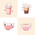 Postcard with kawaii bubble tea on a pink background. Vector graphics.