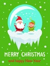 Postcard Merry Christmas Happy New Year Santa Elf Royalty Free Stock Photo