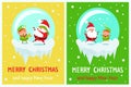 Postcard Merry Christmas Happy New Year Santa Elf Royalty Free Stock Photo