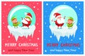 Postcard Merry Christmas Happy New Year Santa Elf Royalty Free Stock Photo