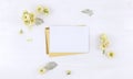 Postcard mockup whith flowers and envelope Royalty Free Stock Photo