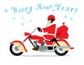 Postcard with the New Year. Santa Claus biker riding a motorcycle chaper Royalty Free Stock Photo