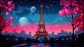 Postcard with night Paris, the Eiffel Tower, river, neon style Royalty Free Stock Photo