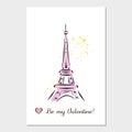 Postcard Paris Eiffel Tower Saint Valentine Day