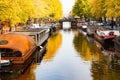 postcard picture of beautiful canals and traditional Dutch buildings in Amsterdam, the Netherlands