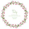 Postcard with pink tulips arranged in a circle. Polygon style wreath of flowers